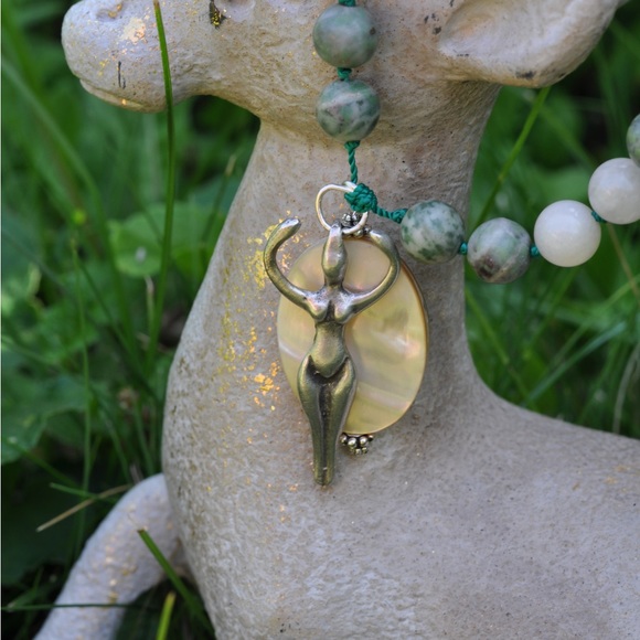 Mariposite and Jade Goddess Necklace - Picture 7 of 8